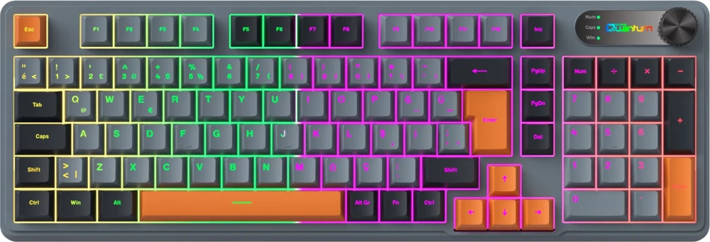 Quantum Gaming Lumitech Membran IP98 98Tuş RGB Knob+Logo Ekran Cherry Profil Keycaps 3Renk USB Kablolu Gaming Klavye