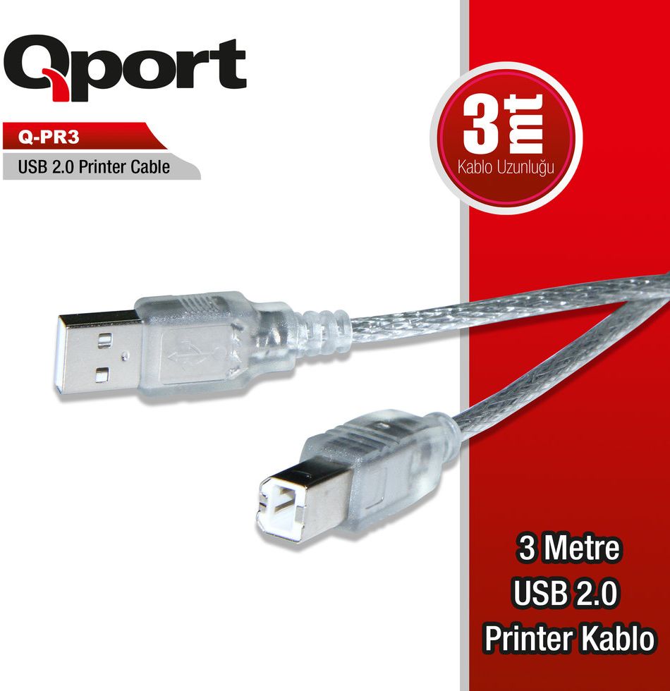 Qport Q-PR3 Usb 2.0 3M Yazıcı Kablosu