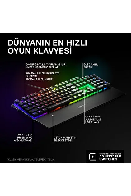 SteelSeries Apex Pro UK Ayarlanabilir RGB Omni Switch Mekanik Gaming Klavye 64634