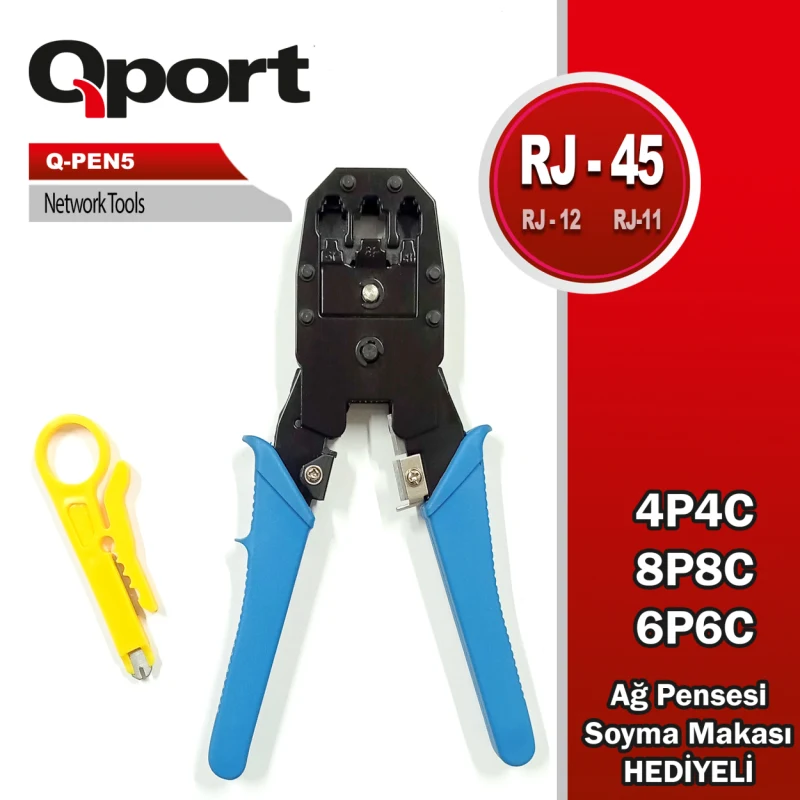 QPORT Q-PEN5 RJ11-RJ12-RJ45 AĞ PENSESİ (SIYIRMA APARATI İLE BİRLİKTE)İ