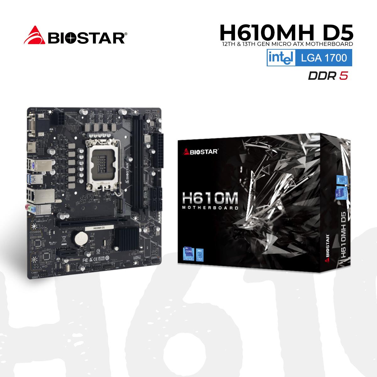 biostar h610mh d5 intel 1700p ddr5 5600 hdmı vga m2 mATX