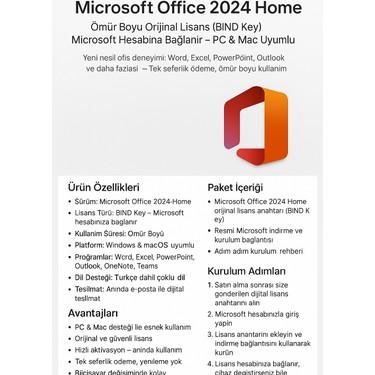 Microsoft Office 2024 Ev ve İş Kutu TR Win/Mac EP2-06692  Word, Excel, Power Point, Outlook, Onenote