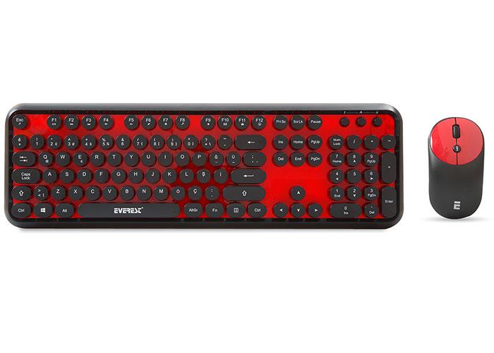 Everest Round KM-6282 Kırmızı/Siyah Kablosuz Q Multimedia Klavye + Mouse Set