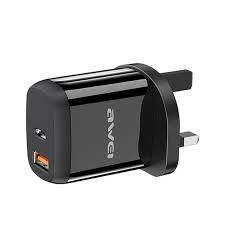 AWEI PD1 20W PD Type-C + QC 3.0 USB Interface Fast Charging Travel Charger with Data Cable, UK Plug