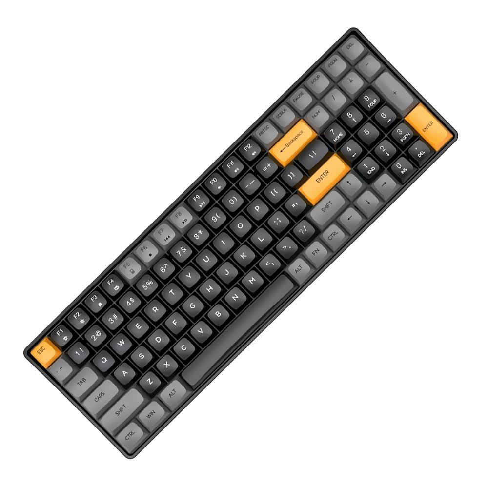 AIGO A100 Mavi İngilizce Q Mekanik Klavye Yellow Switch Yellow Switch,150cm USB Type C kablo,1200mA lityum pil,100 Tuşlu