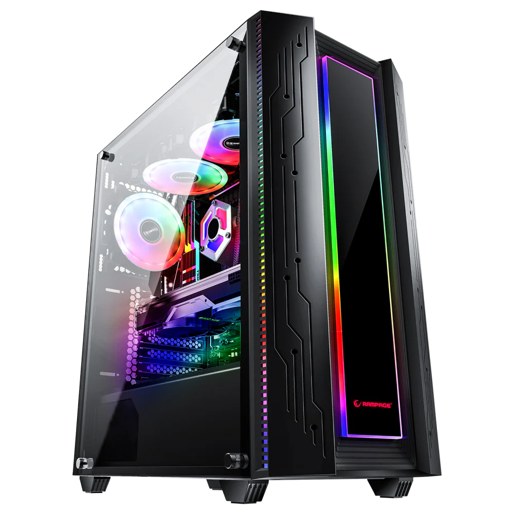 Rampage GRAND 600W 80 Plus Bronze Temper Camlı 14cm RGB Fan+Led Şeritli Gaming Oyuncu Kasası