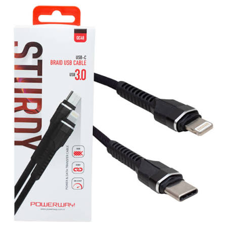Powerway QC48 Type C To Lightning Hızlı Şarj Data Kablosu USB 3.0