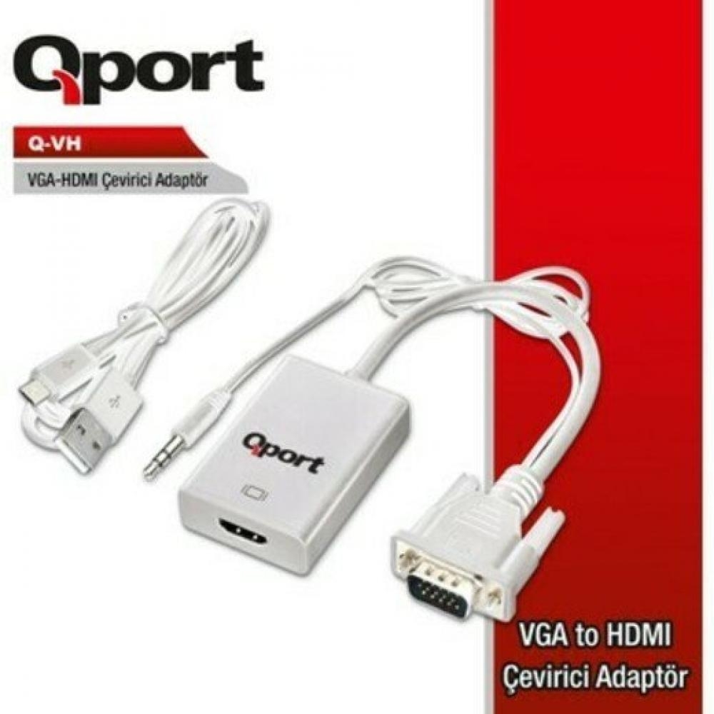 Qport Q-VH Vga to Hdmi Çevirici +Ses (VGA+, HDMI-)