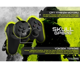 Trilogic SKULL Gp828 PS2 PS3 PC Uyumlu Çift Titreşim Oyun Kolu