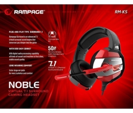Rampage RM-K5 NOBLE Black/Red 7.1 Gaming Kulaklık