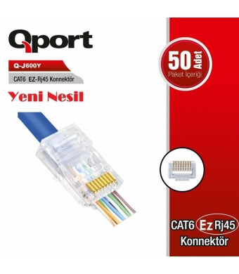 QPORT Q-J600Y CAT6 50'LİK PAKET EZ-RJ45 YENİ NESİL KONNEKTÖR