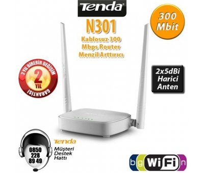 TENDA N301 WİFİ-N 4 PORT 2 ANTEN 300 MBPS KABLOSUZ ROUTER