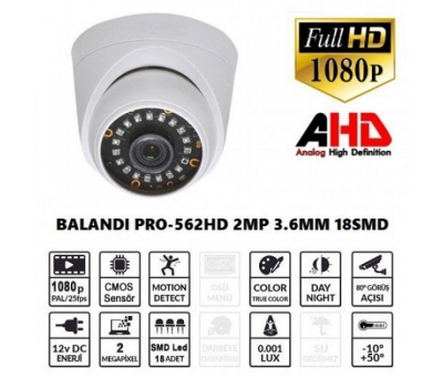 BALANDI PRO-562HD 2MP 1080P 18 SMD LED 3.6 AHD DOME