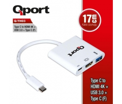 Qport Q-Th03 Type-C To Hdmi 4K+Usb 3.0+Type-C Çevirici